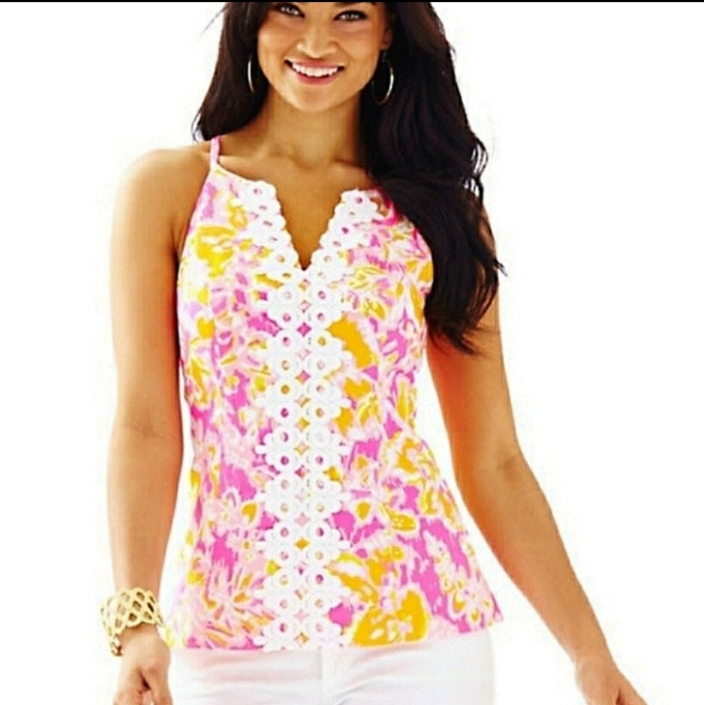 Lilly Pulitzer Magnolia Halter Top 00 NWOT Neon Hot Pink